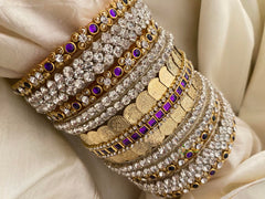 Silk Thread Kundan Bridal Bangle-White Purple-G12323