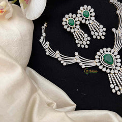 Vriksham Asymmetrical Emerald Green Teardrop With Linear Drop Short Neckpiece-G21563