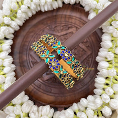 Vriksham Floral Festive Gold-Toned Crystal Bangles-Aqua Sky& Blue-G20926