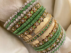 Silk Thread Kundan Bridal Bangle-Parrot Green-G12326