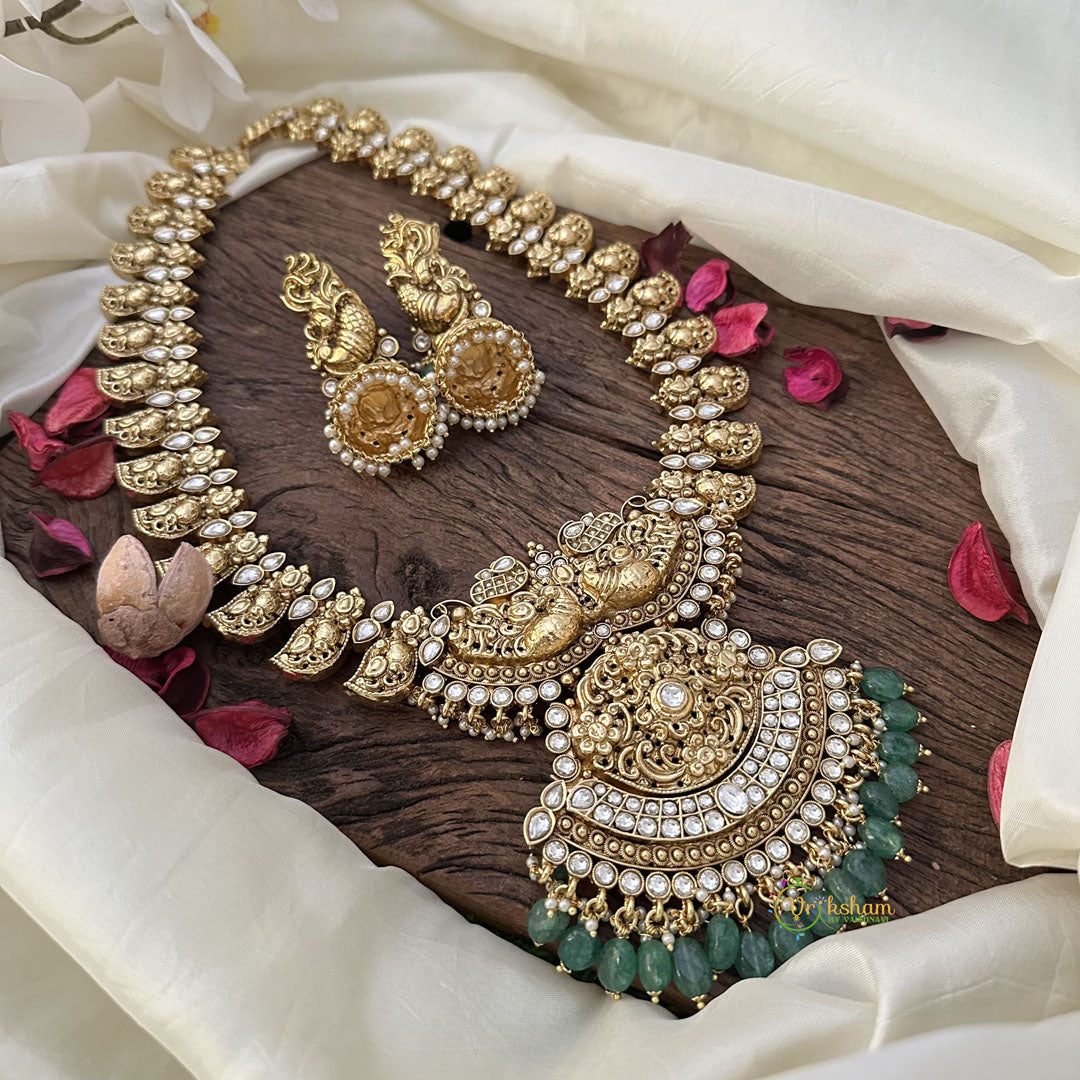 Vriksham Exclusive Dual Peacock with Pendant maanga haram-Green Bead-G16151