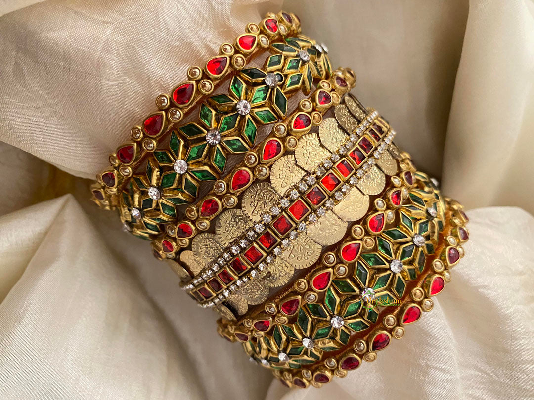 Silk Thread Kundan Bridal Bangle-Red Green-G12327