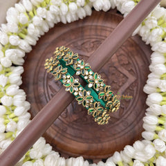 Vriksham Royal Floral Festive Gold-Toned Crystal Bangles-Green-G20918