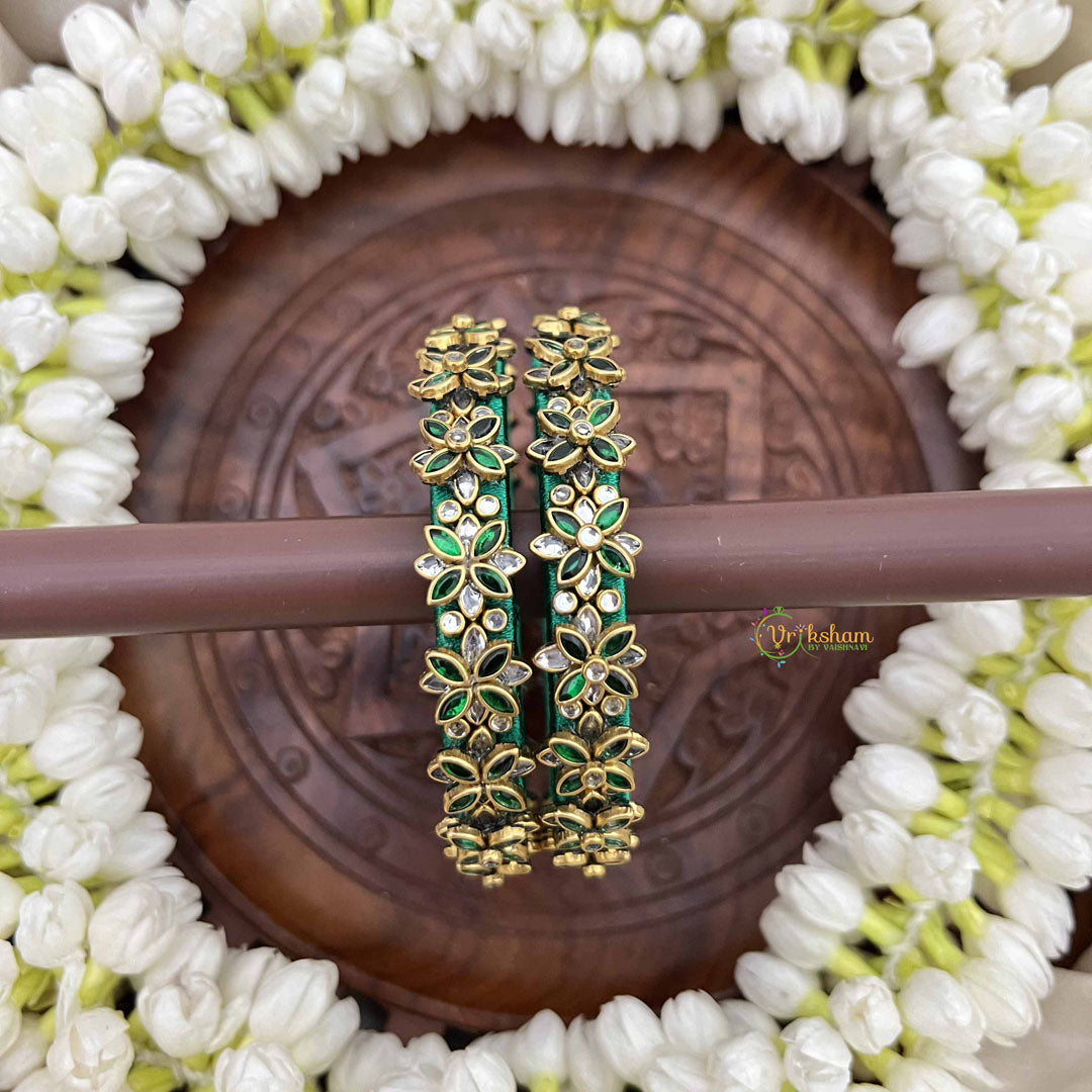 Vriksham Royal Floral Festive Gold-Toned Crystal Bangles-Green-G20918