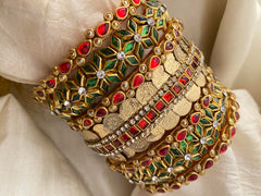 Silk Thread Kundan Bridal Bangle-Red Green-G12327