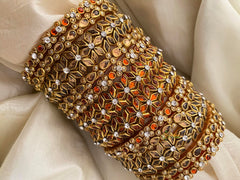 Silk Thread Kundan Bridal Bangle-Orange Golden-G12328