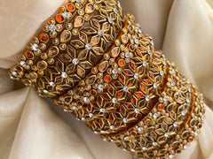 Silk Thread Kundan Bridal Bangle-Orange Golden-G12328