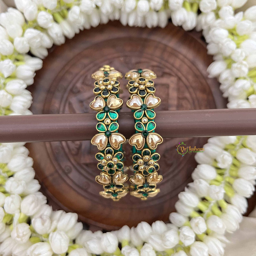 Vriksham Elegant Green Emerald Floral Golden Touch Style Bangles-G20930