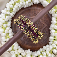 Vriksham Royal Floral Festive Gold-Toned Crystal Bangles-Wine-G20920