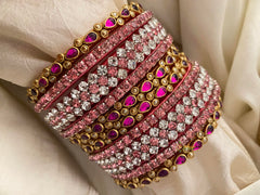 Silk Thread Kundan Bridal Bangle- Dark & Light Pink-G12331