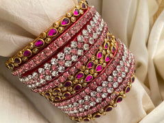 Silk Thread Kundan Bridal Bangle- Dark & Light Pink-G12331