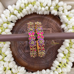 Vriksham Floral Festive Gold-Toned Crystal Bangles-Lavender & Pink-G20924