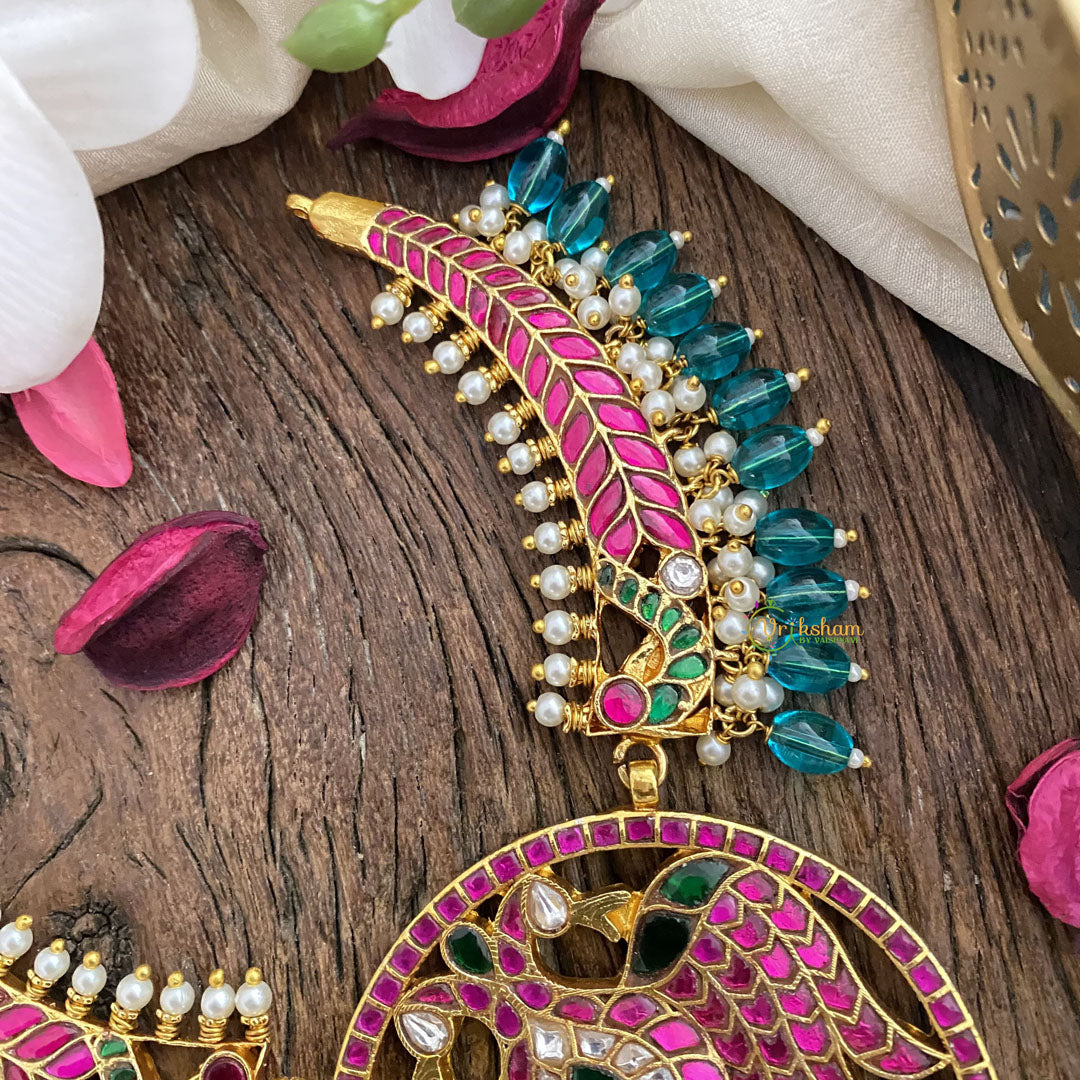 Vriksham Dual Bird Kundan Jadau Hasli Neckpiece-Turquoise Bead-J2826