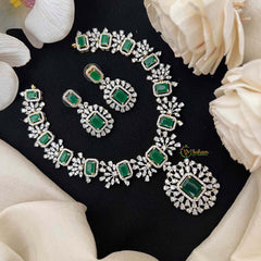 Vriksham Simple Emerald-Cut Crystal With Halo Pendant & Rectangular Drop Pendant Short Neckpiece-G21572