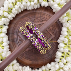 Vriksham Royal Floral Festive Gold-Toned Crystal Bangles-Purple-G20919