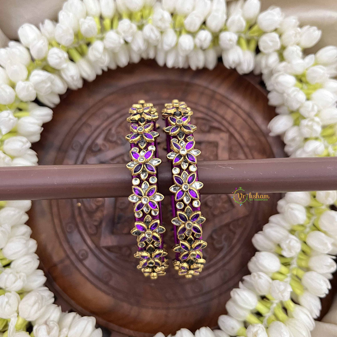 Vriksham Royal Floral Festive Gold-Toned Crystal Bangles-Purple-G20919