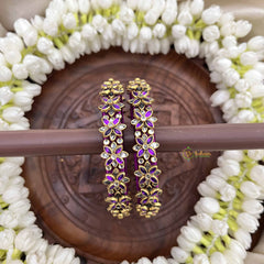 Vriksham Royal Floral Festive Gold-Toned Crystal Bangles-Purple-G20919