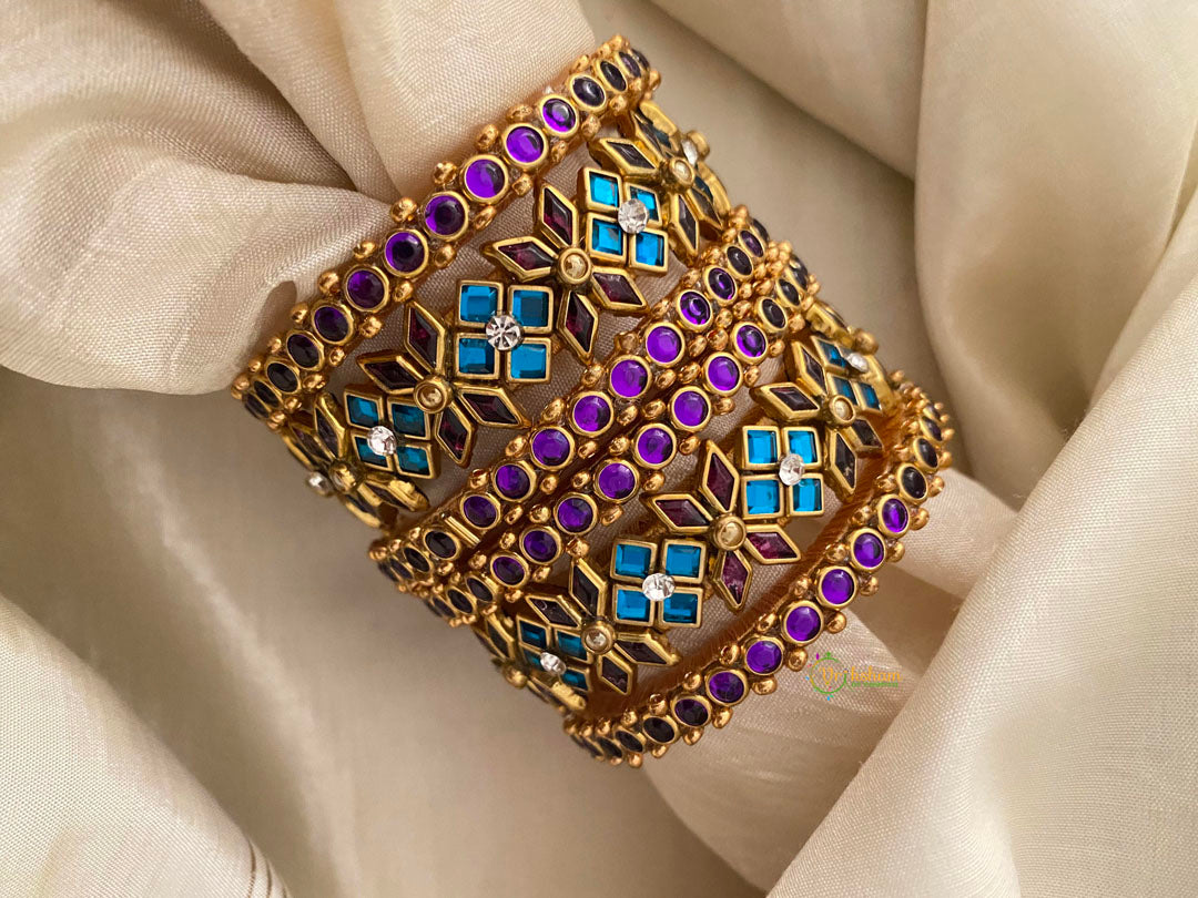 Kids Silk Thread Kundan Bangle Set-Purple Blue-G12333