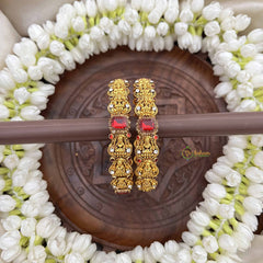 Vriksham Graceful Gold Lakshmi & Red Crystal Stone Bangles-G20923