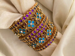 Kids Silk Thread Kundan Bangle Set-Purple Blue-G12333