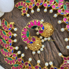 Vriksham Dual Peacock Pendant Kundan Jadau Neckpiece-White Pearl-J2827