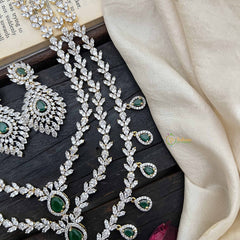 Vriksham Elegant Pear Drop Green Emerald & AD Stones 3 Layer Bridal Haram Neckpiece-G20219