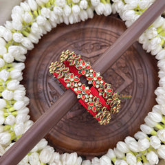 Vriksham Royal Floral Festive Gold-Toned Crystal Bangles-Red-G20921