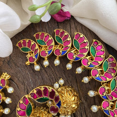 Vriksham Dual Peacock Pendant Kundan Jadau Neckpiece-White Pearl-J2827