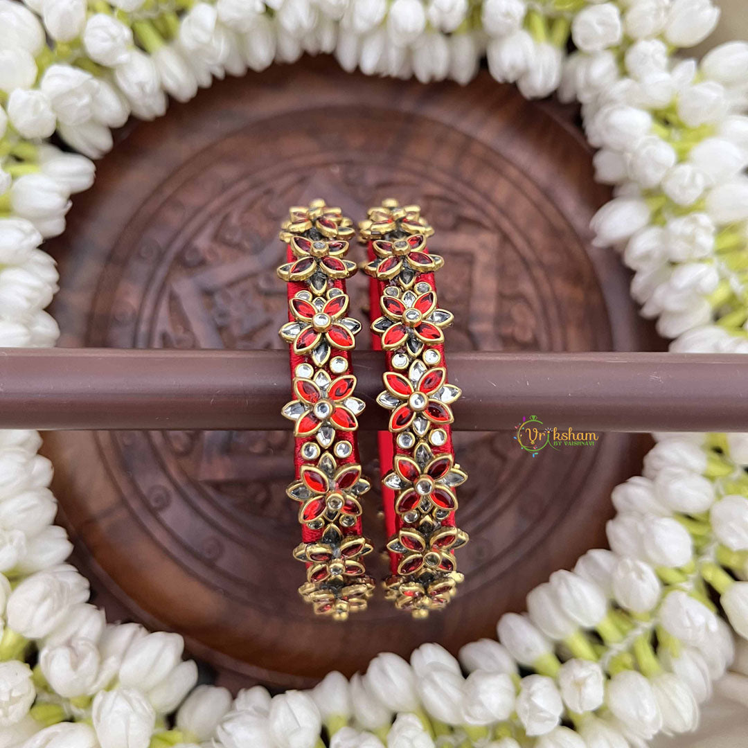 Vriksham Royal Floral Festive Gold-Toned Crystal Bangles-Red-G20921