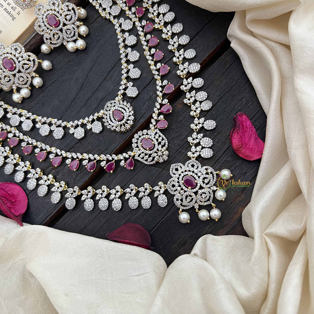 Vriksham Royal Red AD Stones 3 Layer Bridal Haram Neckpiece-G20220