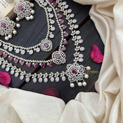 Vriksham Royal Red AD Stones 3 Layer Bridal Haram Neckpiece-G20220