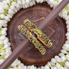 Vriksham Lotus Blossom Gold Floral Style Bangles Set-Parrot Green-G20916