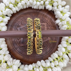 Vriksham Lotus Blossom Gold Floral Style Bangles Set-Parrot Green-G20916