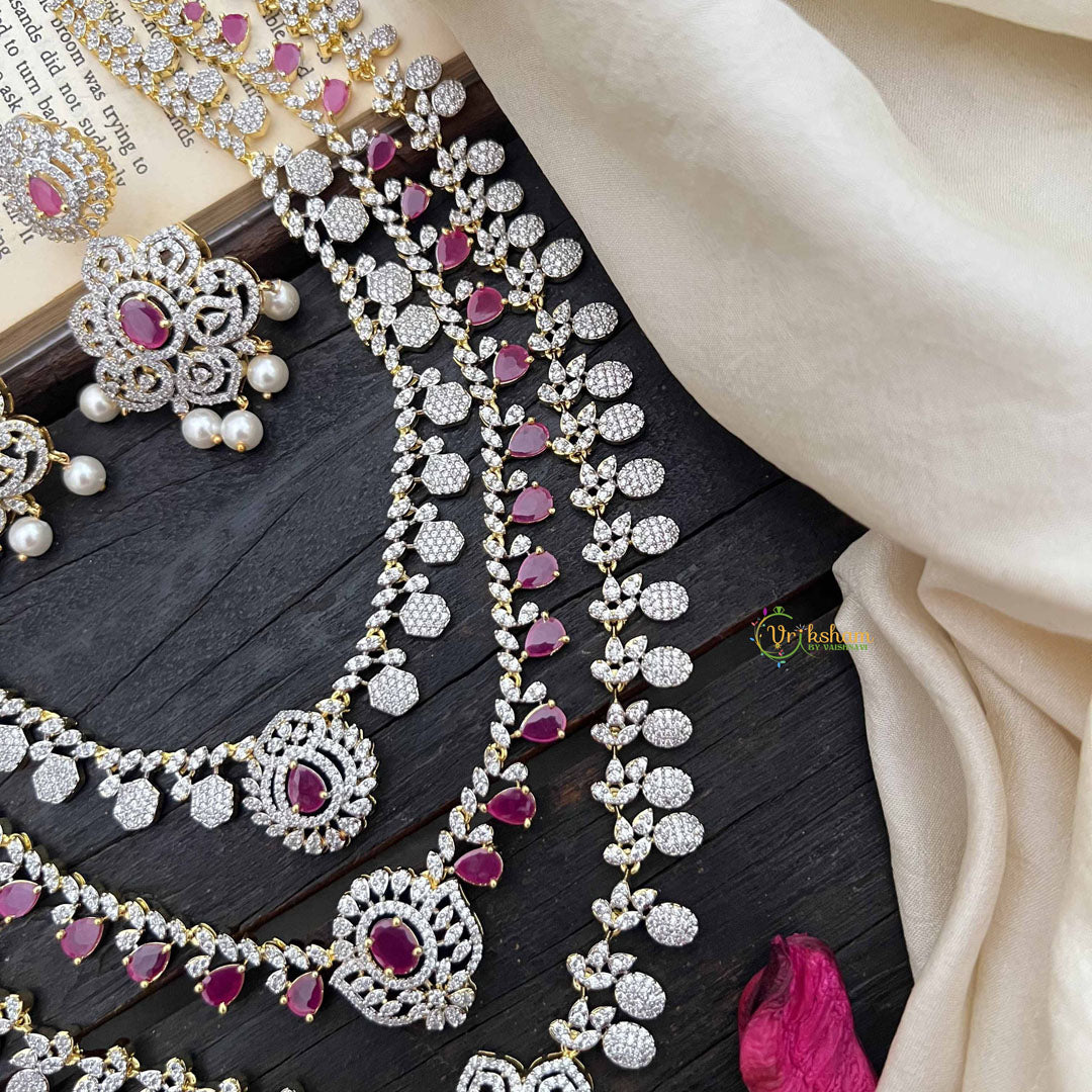 Vriksham Royal Red AD Stones 3 Layer Bridal Haram Neckpiece-G20220
