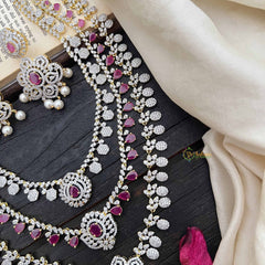 Vriksham Royal Red AD Stones 3 Layer Bridal Haram Neckpiece-G20220
