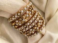 Kids Silk Thread Kundan Bangle Set-Pearl White-G12336