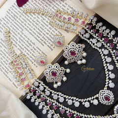 Vriksham Royal Red AD Stones 3 Layer Bridal Haram Neckpiece-G20220