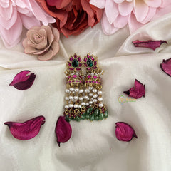 Vriksham Unique Floral Jadau Kundan Jhumka-Red Green-White & Aqua Green Beads-J3222