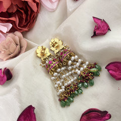 Vriksham Unique Floral Jadau Kundan Jhumka-Red Green-White & Aqua Green Beads-J3222