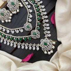 Vriksham Royal Green AD Stones 3 Layer Bridal Haram Neckpiece-G20221