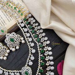 Vriksham Royal Green AD Stones 3 Layer Bridal Haram Neckpiece-G20221