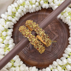 Vriksham Traditional Golden Lotus Lakshmi  Detailing  Style Bangles-Red Green-G20933