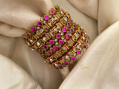 Kids Silk Thread Kundan Bangle Set-Pink Golden-G12339