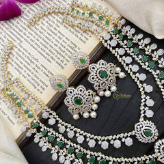 Vriksham Royal Green AD Stones 3 Layer Bridal Haram Neckpiece-G20221