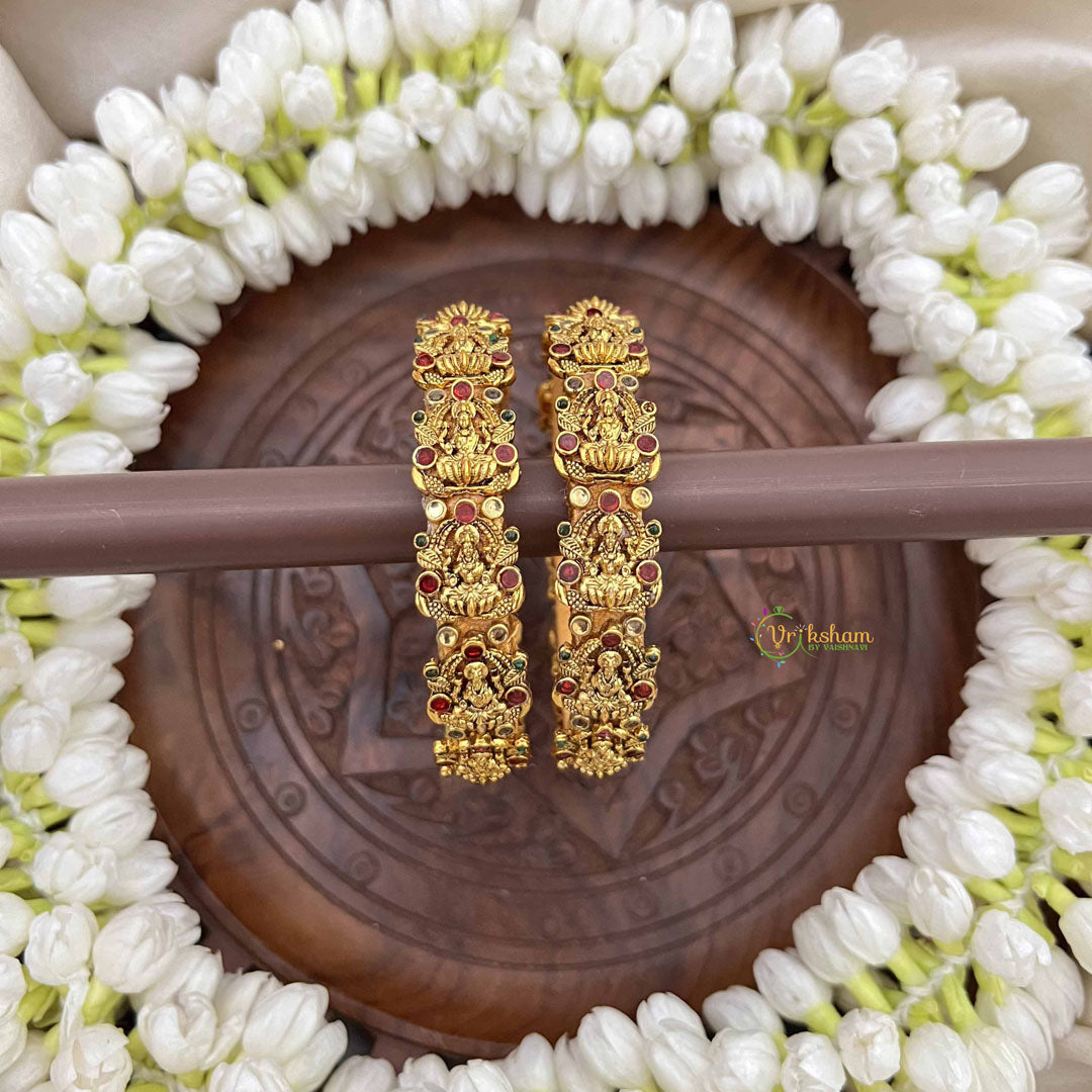 Vriksham Traditional Golden Lotus Lakshmi  Detailing  Style Bangles-Red Green-G20933