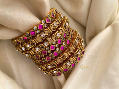 Kids Silk Thread Kundan Bangle Set-Pink Golden-G12339