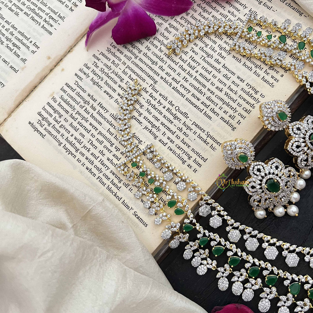 Vriksham Royal Green AD Stones 3 Layer Bridal Haram Neckpiece-G20221