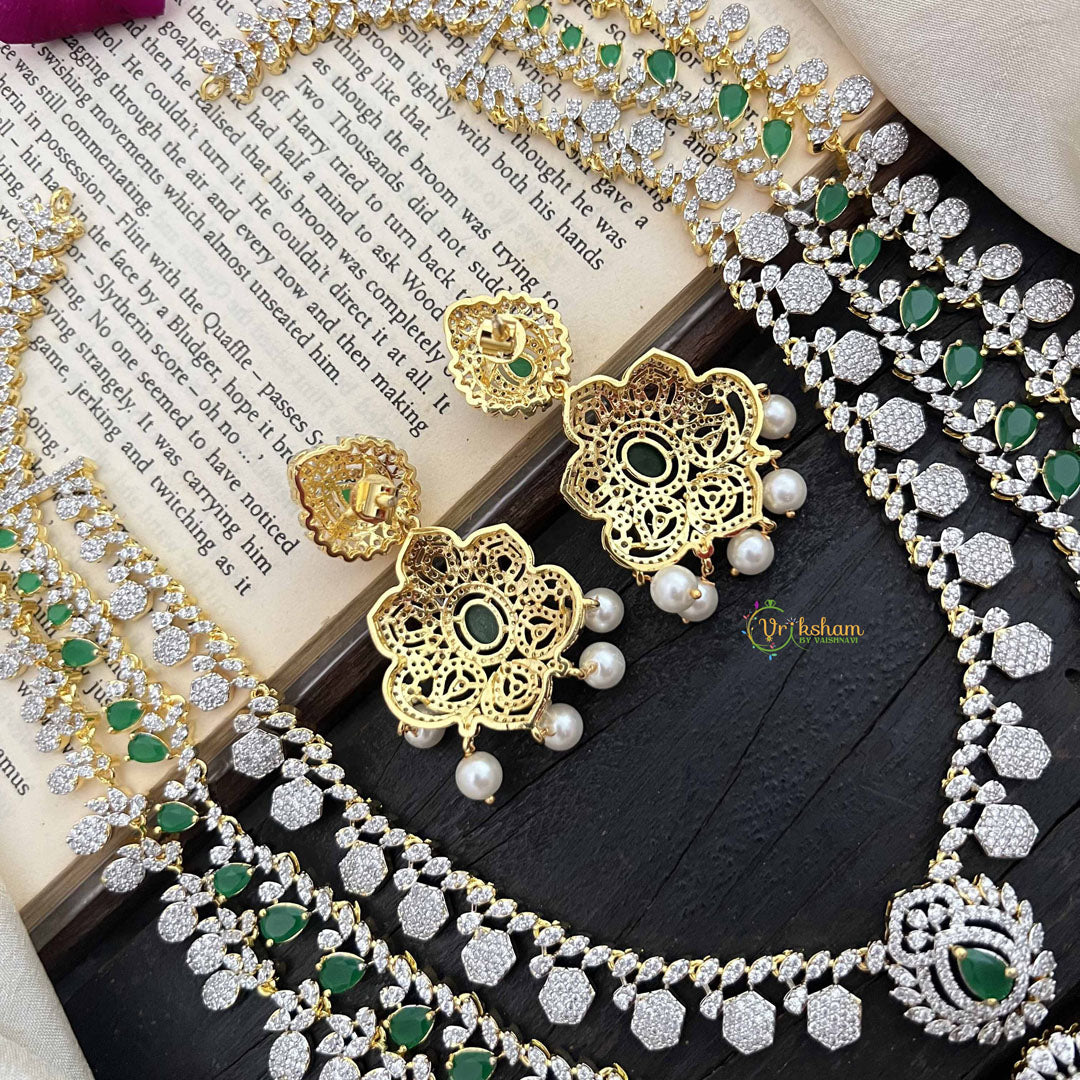Vriksham Royal Green AD Stones 3 Layer Bridal Haram Neckpiece-G20221