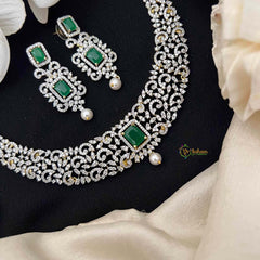 Vriksham Fuchsia Green-Cut Crystal Choker with Emerald-Cut Pendant Short Neckpiece-G21588