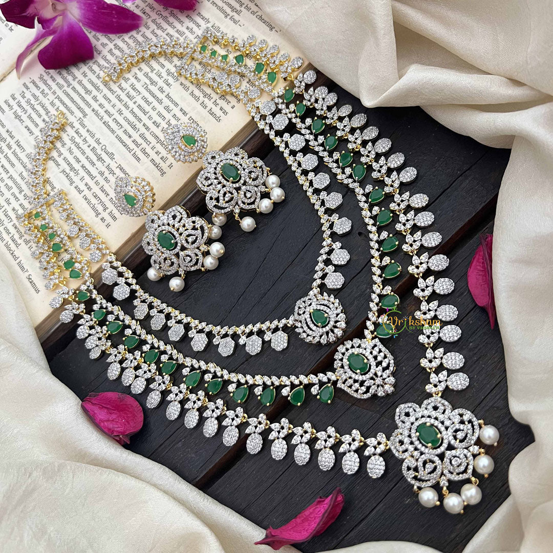 Vriksham Royal Green AD Stones 3 Layer Bridal Haram Neckpiece-G20221